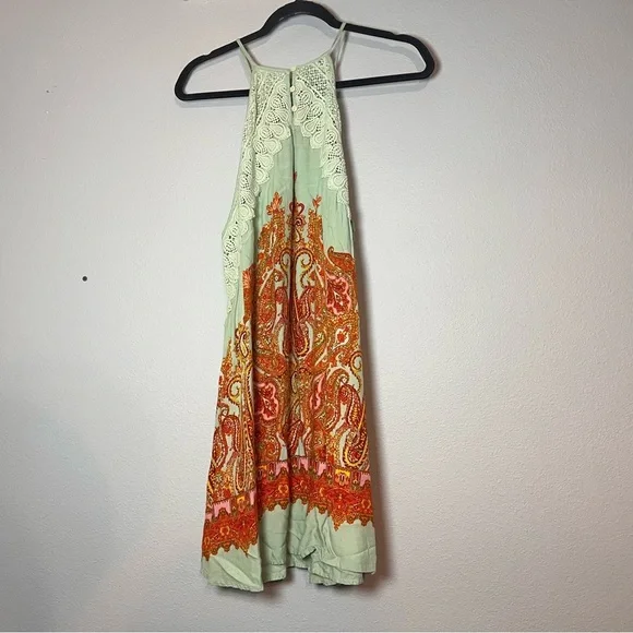 Intimately Free People Shea Printed Slip Dress Mini Green Orange Paisley Medium - Picture 6 of 11
